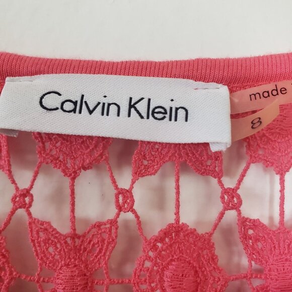 Calvin Klein Dress 8 Pink Crochet Midi Sheath  Boho Stretch - Picture 4 of 5